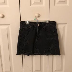 Black denim mini skirt